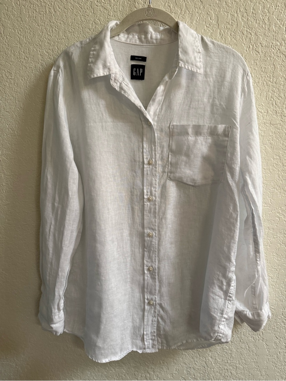 GAP White 100% Linen Casual Button-Down Shirt